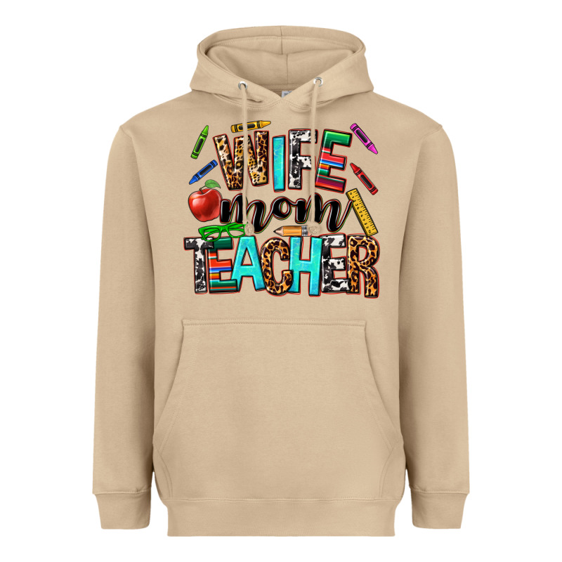 Wife Mom Teacher Heavyweight Hoodie by NancyCooperArtShop | Teevron