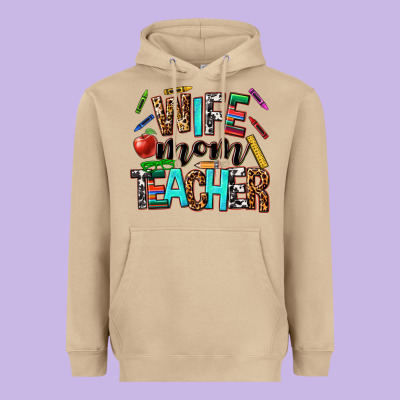 Wife Mom Teacher Heavyweight Hoodie Designed By Nancycooperartshop