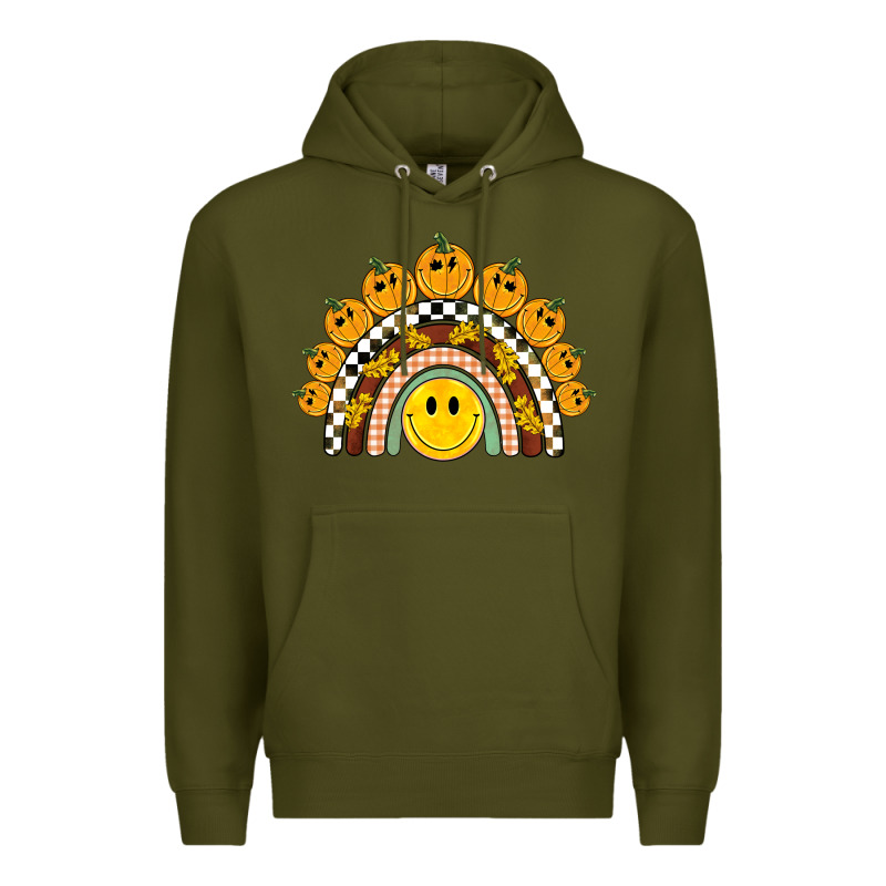 Fall Smiley Face Groovy Rainbow Premium Hoodie by BarkalooDesign | Teevron