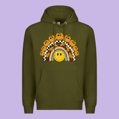 Fall Smiley Face Groovy Rainbow Premium Hoodie Designed By Barkaloodesign