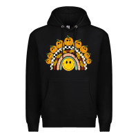 Black fall smiley face groovy rainbow Premium Hoodie - BarkalooDesign