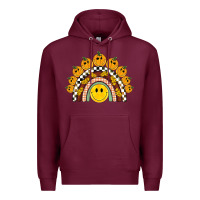 Burgundy fall smiley face groovy rainbow Premium Hoodie - BarkalooDesign