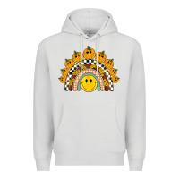 Dove Grey fall smiley face groovy rainbow Premium Hoodie - BarkalooDesign