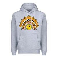 Heather Grey fall smiley face groovy rainbow Premium Hoodie - BarkalooDesign