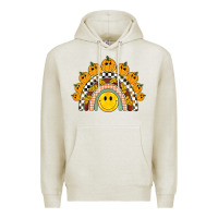 Oatmeal Heather fall smiley face groovy rainbow Premium Hoodie - BarkalooDesign