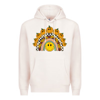 Pale Pink fall smiley face groovy rainbow Premium Hoodie - BarkalooDesign