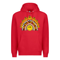 Red fall smiley face groovy rainbow Premium Hoodie - BarkalooDesign