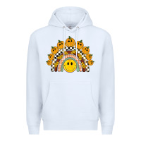 White fall smiley face groovy rainbow Premium Hoodie - BarkalooDesign