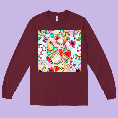 Summer Gnome Seamless Pattern Long Sleeve Tee Designed By Bundleandbundleshop