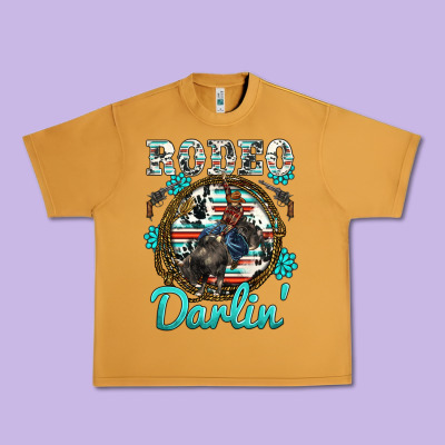 Western Rodeo Darlin' Bullfighter Serape Cowhide Turquoise Gemstones Urban Heavy Tee Designed By Barkaloodesign
