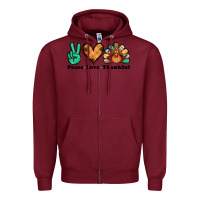 Burgundy peace love thankful turkey Zipper Hoodie - Jasminsmagicworld
