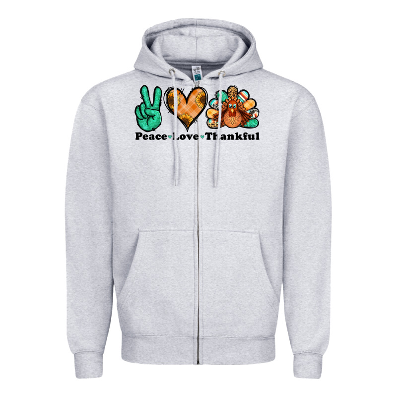 Peace Love Thankful Turkey Zipper Hoodie by Jasminsmagicworld | Teevron