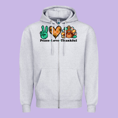 Peace Love Thankful Turkey Zipper Hoodie Designed By Jasminsmagicworld