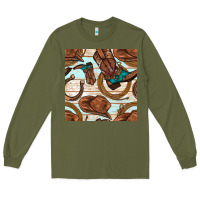 Army Green cowboy western seamless pattern Long Sleeve Tee - BundleAndBundleShop