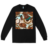Black cowboy western seamless pattern Long Sleeve Tee - BundleAndBundleShop