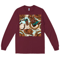 Burgundy cowboy western seamless pattern Long Sleeve Tee - BundleAndBundleShop