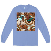 Colony Blue cowboy western seamless pattern Long Sleeve Tee - BundleAndBundleShop