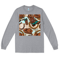 Heather Grey cowboy western seamless pattern Long Sleeve Tee - BundleAndBundleShop