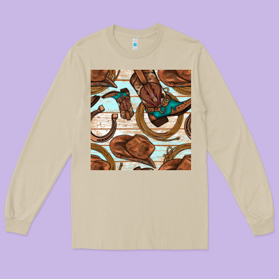 Cowboy Western Seamless Pattern Long Sleeve Tee Designed By Bundleandbundleshop