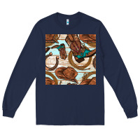 Navy cowboy western seamless pattern Long Sleeve Tee - BundleAndBundleShop
