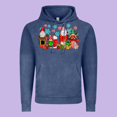 Christmas Gnomes Coffee Cups Vintage Hoodie Designed By Texasbilliewilder