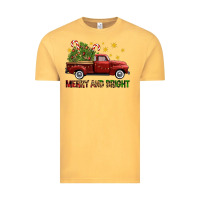 Vintage Mustard Merry And Bright Christmas Trees Truck Vintage Tee - FaDigitalArtStudio