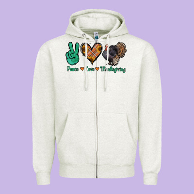 Peace Love Thanksgiving Zipper Hoodie Designed By Jasminsmagicworld