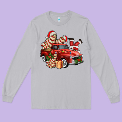 Christmas Tree Cake With Farm Track And Santa Ado Long Sleeve Tee Designed By Adodesignshop