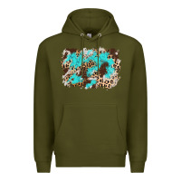 Army Green cowhide leopard turquoise background Premium Hoodie - AdoDesignShop
