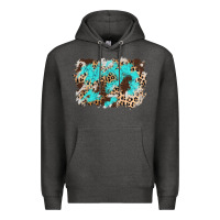 Charcoal Heather cowhide leopard turquoise background Premium Hoodie - AdoDesignShop