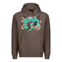 Coffee cowhide leopard turquoise background Premium Hoodie - AdoDesignShop