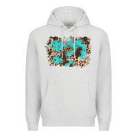 Dove Grey cowhide leopard turquoise background Premium Hoodie - AdoDesignShop