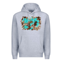 Heather Grey cowhide leopard turquoise background Premium Hoodie - AdoDesignShop