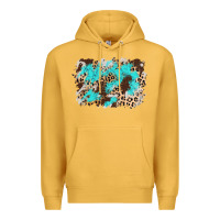 Mustard cowhide leopard turquoise background Premium Hoodie - AdoDesignShop