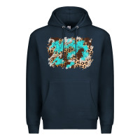 Navy cowhide leopard turquoise background Premium Hoodie - AdoDesignShop