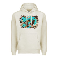 Oatmeal Heather cowhide leopard turquoise background Premium Hoodie - AdoDesignShop