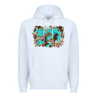 White cowhide leopard turquoise background Premium Hoodie - AdoDesignShop