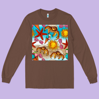Beach Seamless Pattern Long Sleeve Tee Designed By Bundleandbundleshop