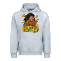 Heather Grey Thankful Fall with black girl Urban Hoodie - NancyCooperArtShop