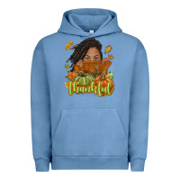 Pigment Pebble Blue Thankful Fall with black girl Urban Hoodie - NancyCooperArtShop