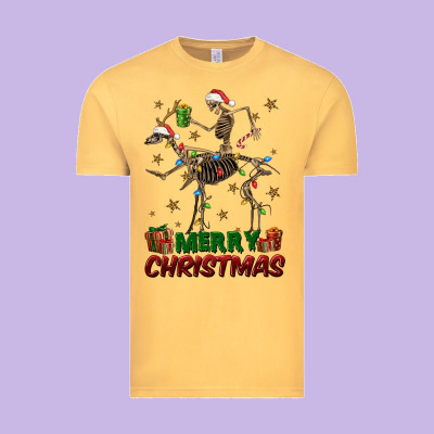 Merry Christmas Deer Skeleton Vintage Tee Designed By Fadigitalartstudio
