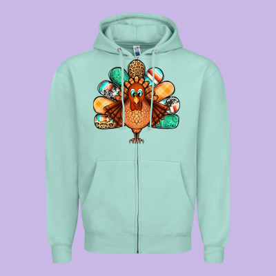 Thanksgiving Turkey Zipper Hoodie Designed By Jasminsmagicworld