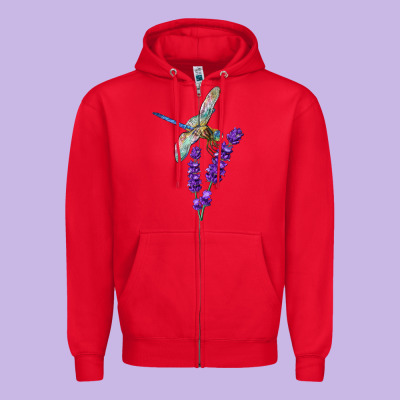 Dragonfly With Lavender Zipper Hoodie Designed By Lillyallendesigns