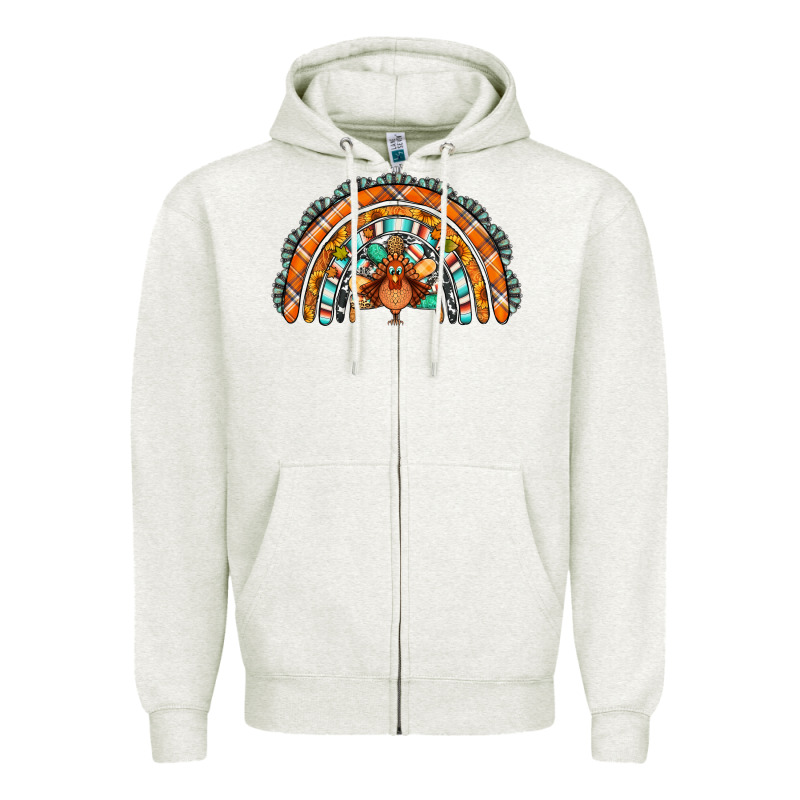 Turquoise Thanksgiving Turkey Rainbow Zipper Hoodie by Jasminsmagicworld | Teevron