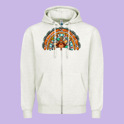 Turquoise Thanksgiving Turkey Rainbow Zipper Hoodie Designed By Jasminsmagicworld