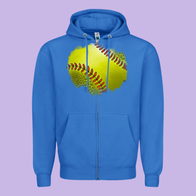 Leopard Softball Patch Zipper Hoodie Designed By Jasminsmagicworld