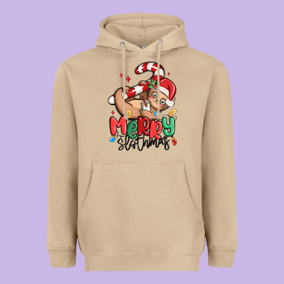 Merry Slothmas Heavyweight Hoodie Designed By Maliassmallbusiness