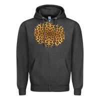 Charcoal Heather leopard patch Zipper Hoodie - Jasminsmagicworld