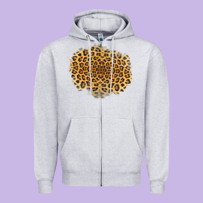 Leopard Patch Zipper Hoodie Designed By Jasminsmagicworld