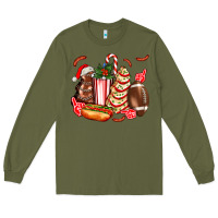 Army Green Christmas tree cake American football  ball and hot dogs ado Long Sleeve Tee - AdoDesignShop